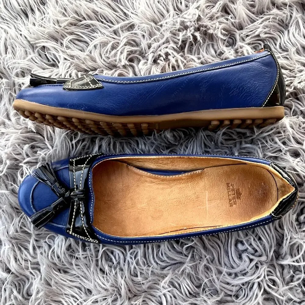 Peter Millar Leather Moccasins Golf Flats Driving Shoes Womens 7.5 Blue Tassels - Picture 8 of 11